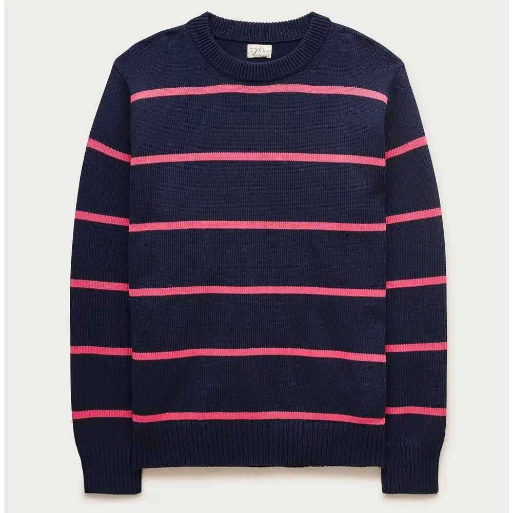 J. Crew Heritage cotton crewneck sweater Navy Coral Clay Stripe NWT size XXL